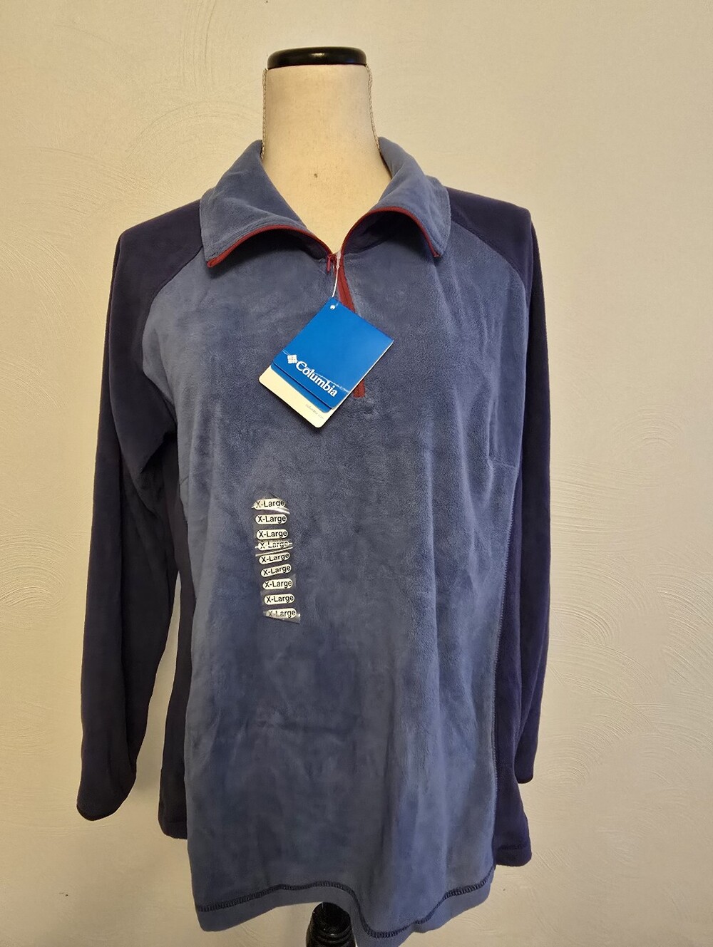 Columbia Two-Tone Blue Fleece Quarter-Zip with Red Trim